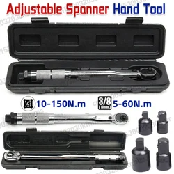 10-150N.m Micrometer Car Motorbike Disassembly Tool Professional Adjustable Torque Wrench 1/2'' Drive Spanner Tool 3/8Adapter