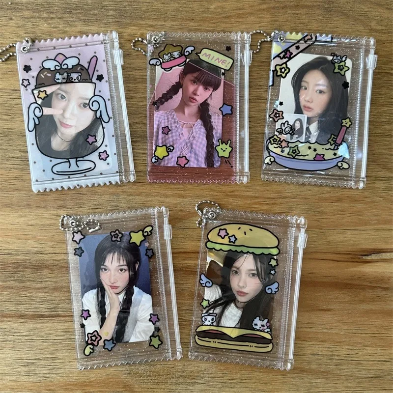 Creative Transparent Zipper Photocard Holder With Keychain 3 inch Photo Card Protector Sleeves Student Badge Display Storage Bag
