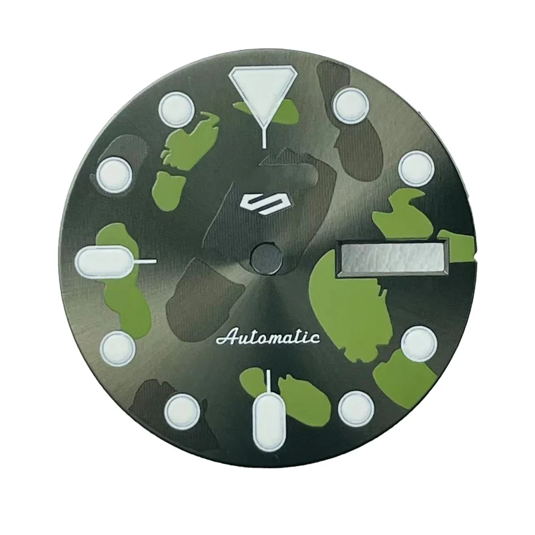 قطعة واحدة من قرص ساعة Lume باللون الأخضر الكرتوني الفني مناسبة لحركة NH35/36 ملحقات أجزاء تعديل إبداعية متينة