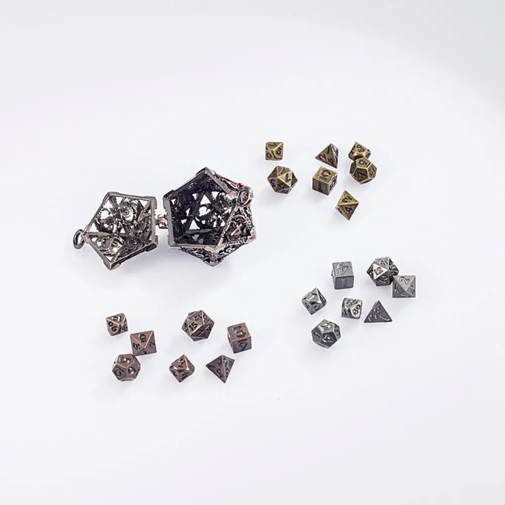 1 Set 20-sided Hollow Metal Dice Necklace TRPG Exquisite Hollow Metal Dice Torque Mini DND Polyhedral Dice Necklace