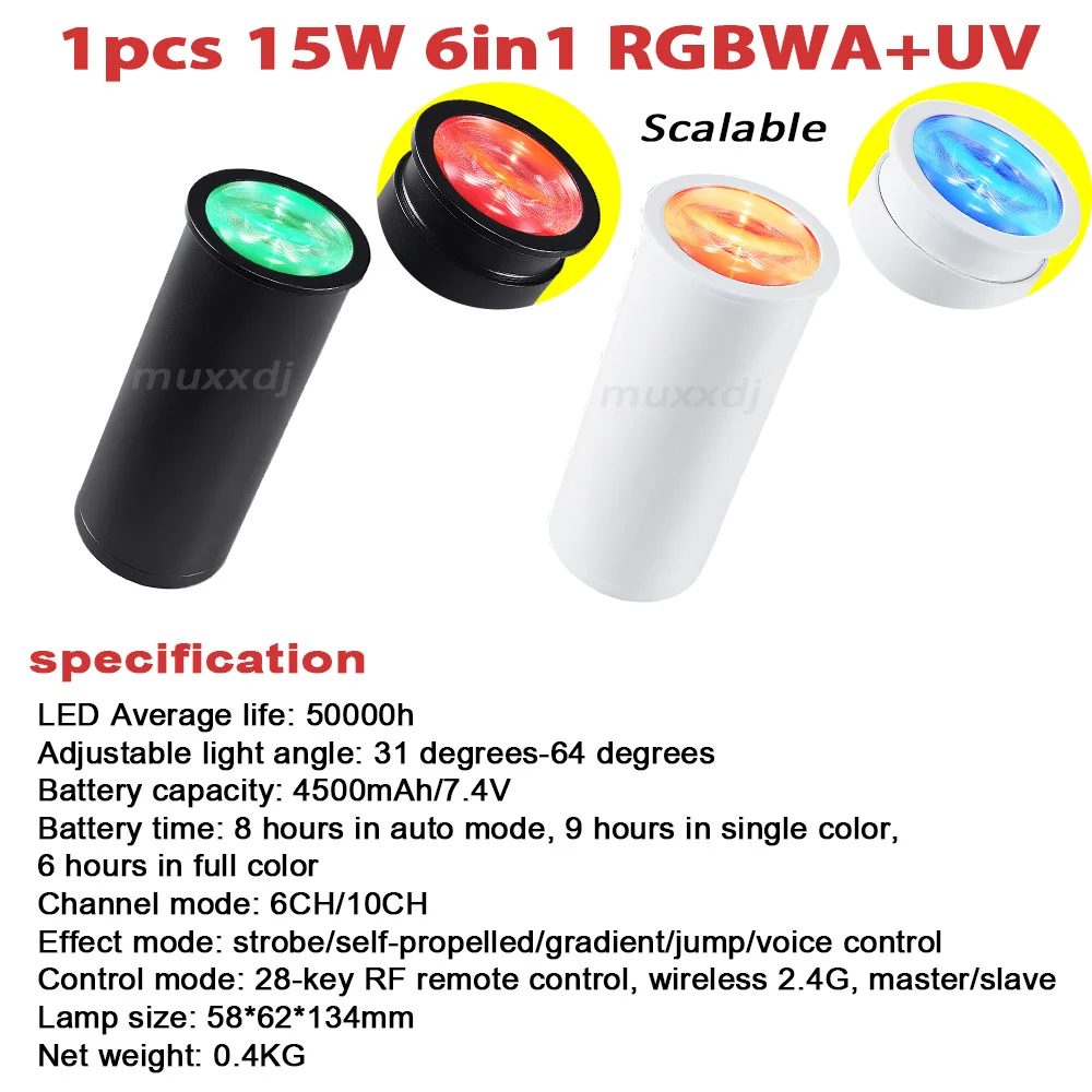 MUXXDJ Chroma Cannons RGBAW UV 6in1 LED Battery Effects Uplights For Wedding DJ Party Event Lighting