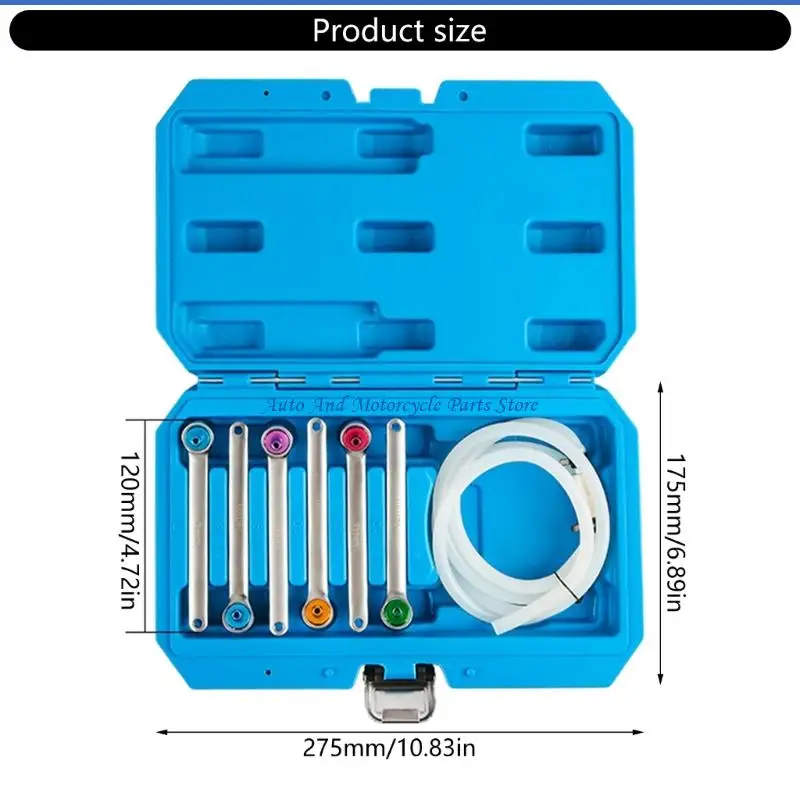 P9FD Professionelles 12-Punkt-Bremsen-Entlüftungswerkzeug-Set inklusive 6 Metallschlüsseln, 2 m Ölablassschlauch – Detail 6