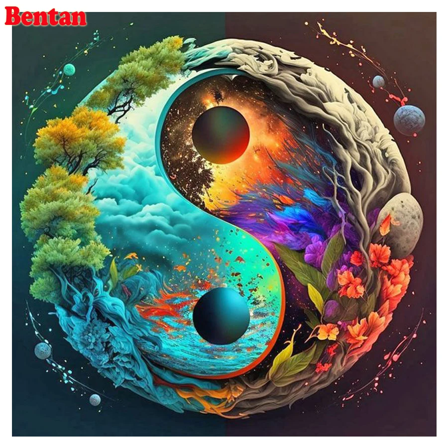 Diamond Painting Tai Chi Yin Yang and Four Seasons Natural Scenery Cross Stitch Diamond Mosaic Embroidery Picture Of Rhinestones