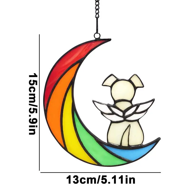 نافذة من الزجاج الملون معلقة لوحة الكلب على القمر زخرفة معلقة لغرفة المعيشة داخلي في الهواء الطلق شقة ديكور المنزل