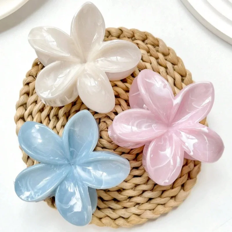 2pcs Sweet Blurred Flower Hair Claw  Korean Fashion Egg Flower Shark Clip Summer Vacation Ponytail Clip Accessories Wholesale