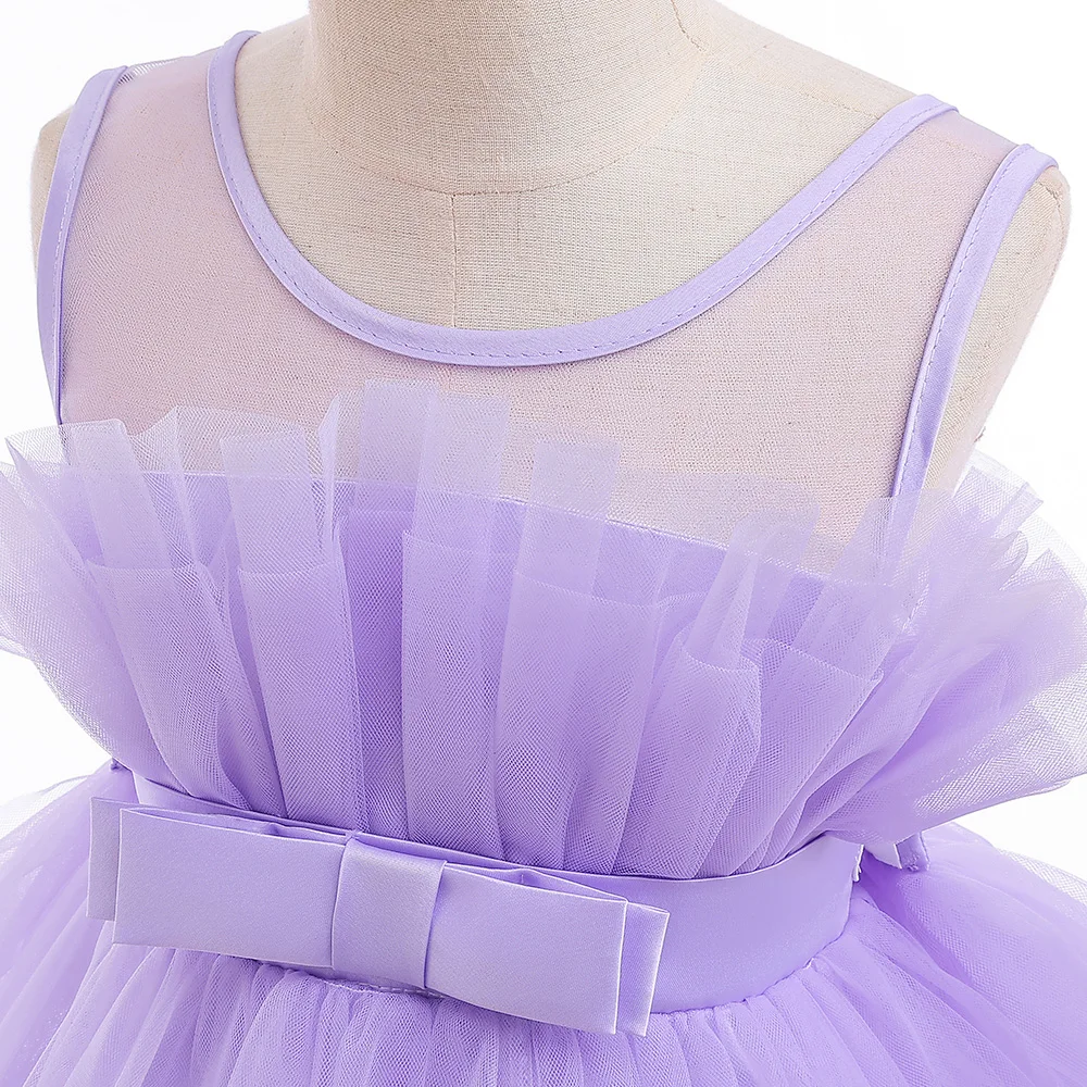 Mädchen Festkleid mit Schleppe Elegantes Tüll-Hochzeitskleid 2-8 Jahre Schleife Geburtstag Brautjungfern Prinzessinnenkleid Abendkleid Kinderkleidung – Detail 24