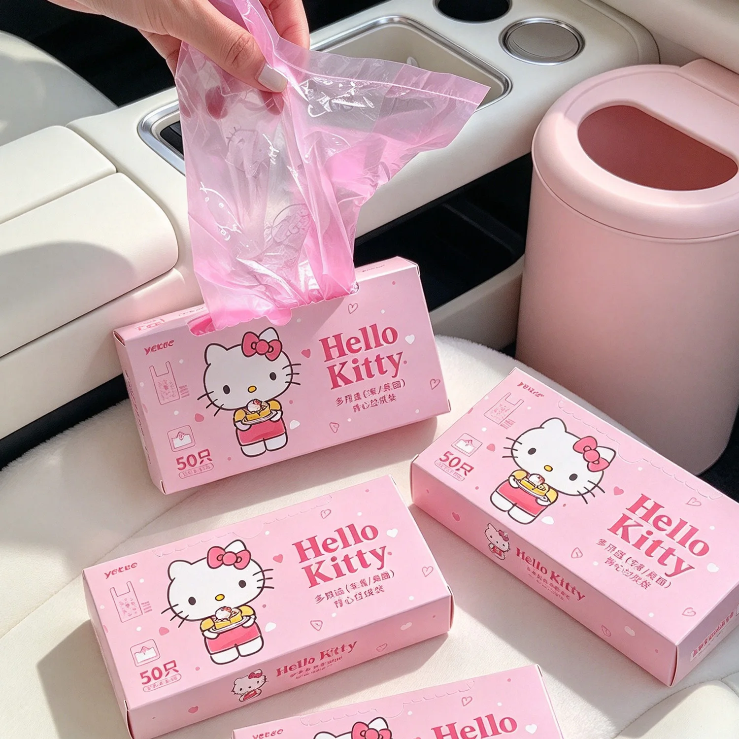 Hello Kitty Portable Handled Waste Storage Bags Waterproof Pack for Automobile Desk