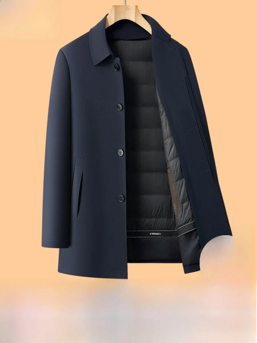 

Pierre Cardin Men's Goose down Jaet Casual Dad Adstrative Thiened Stand Collar Removable Inner Outerwear