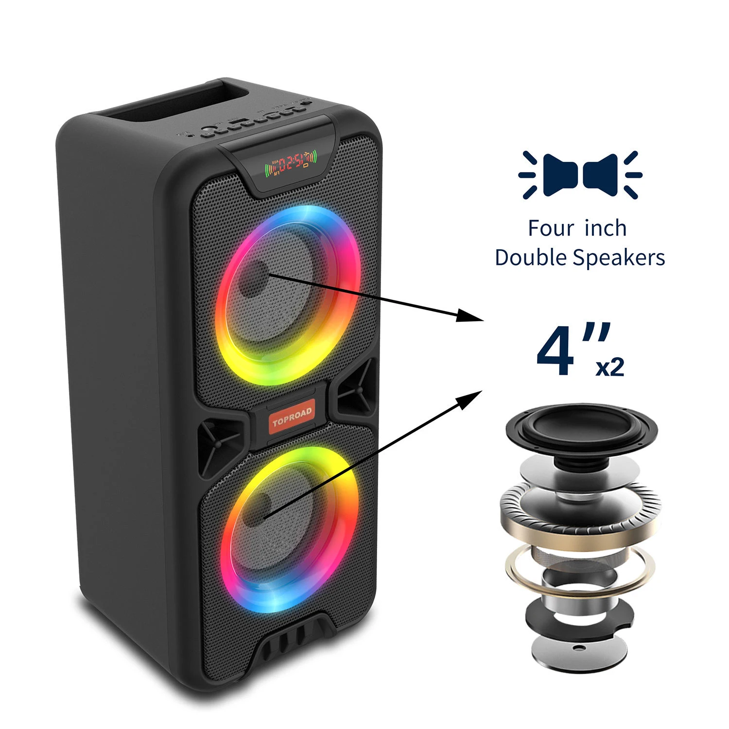 TOPROAD Bộ Loa Bluetooth 40W Lớn Điện Không Dây Di Động Bass Siêu Trầm Loa Hỗ Trợ Điều Khiển Từ Xa Đài FM RGB LED