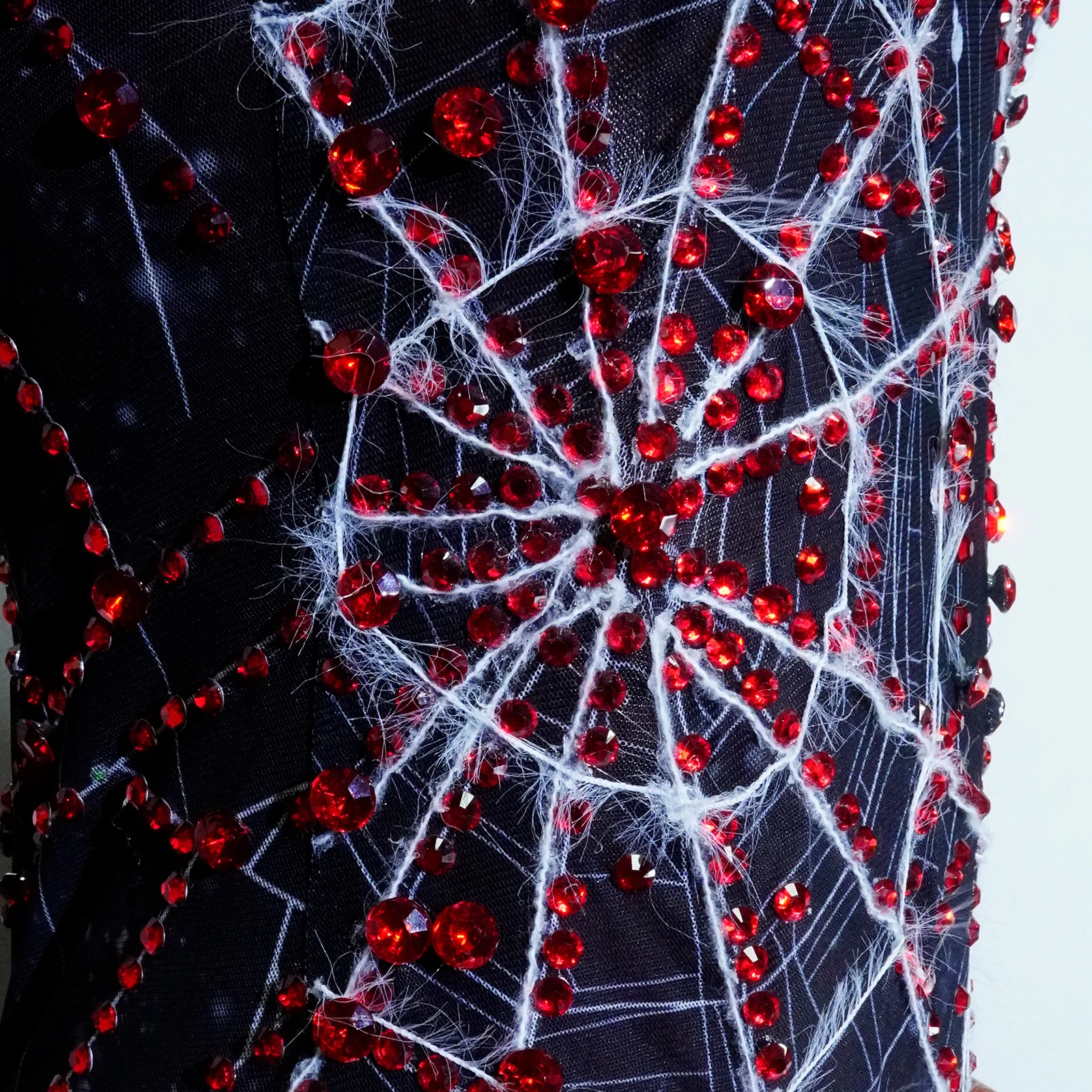 Seksowne body z pajęczyną, siateczkowe, transparentne, czerwone, z dżetami, czarny trykot, na imprezę, taniec, Halloween, występ sceniczny, kostium do klubu nocnego.