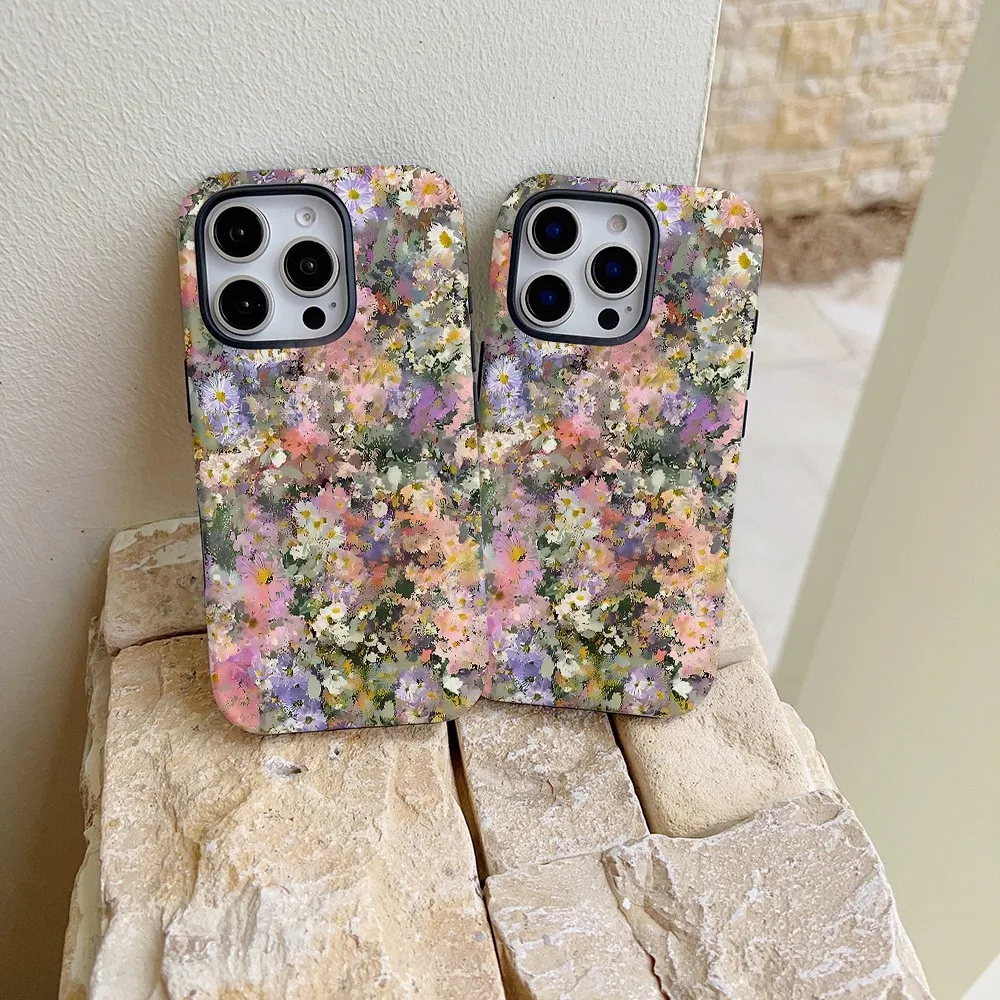 Mixed Color Hazy Floral Phone Case for Samsung Galaxy S22 S23 S24 S25 S26 FE Plus Ultra Edge 4G 5G Luxury Double-layer