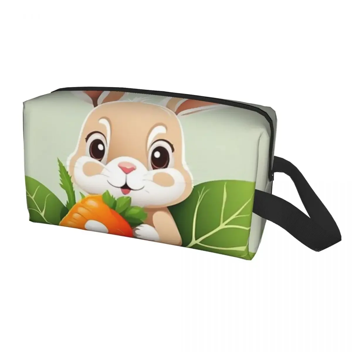 Cute Rabbit Holding Carrot Cartoon Vector Icon Illustration Travel Cosmetic Bag Makeup Toiletry Organizer Ladies Beauty Storage