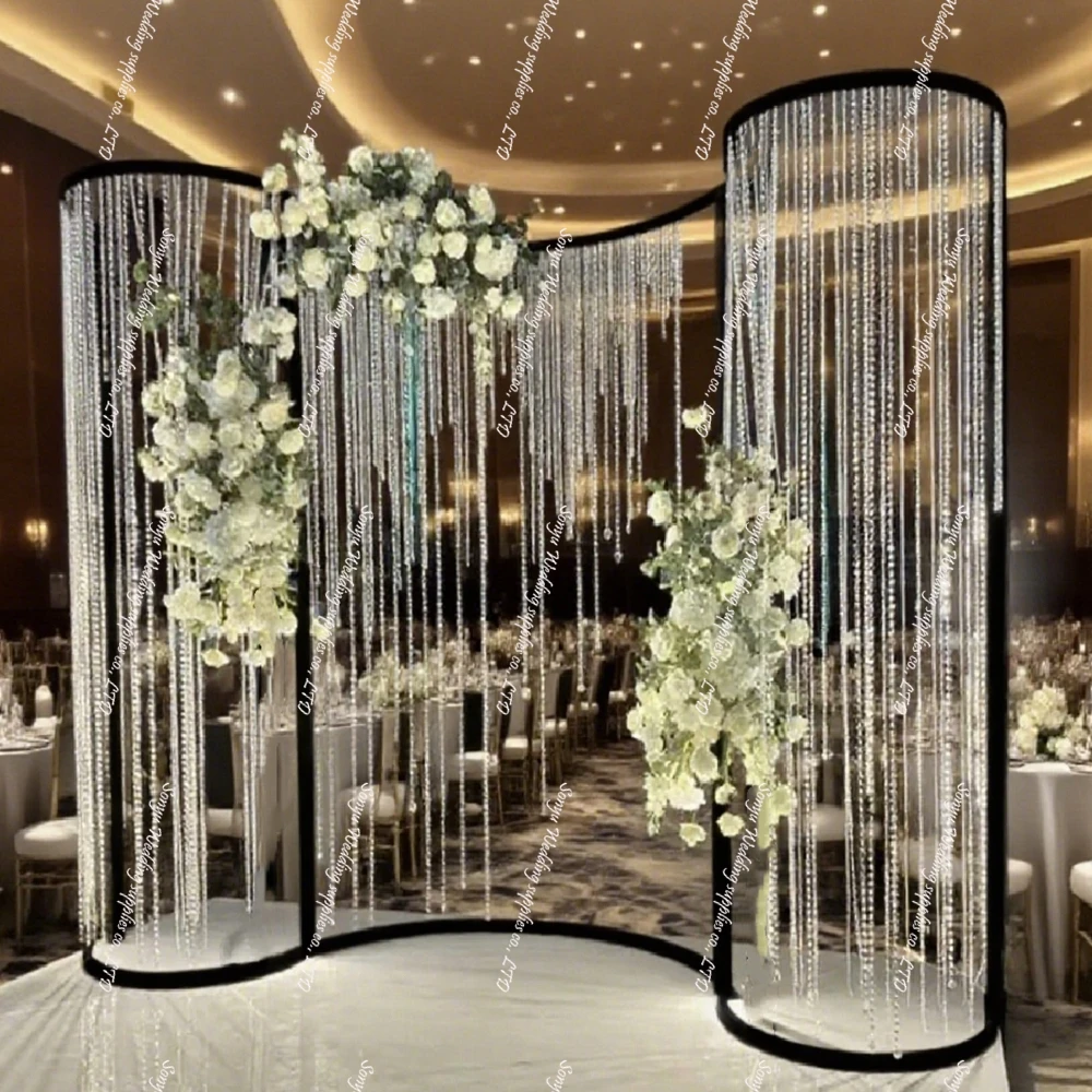 gold/Black Wedding Props Metal Gold Floor Stand Acrylic bead chandelier Aisle Walkway stand  for Wedding Party Event Decorations