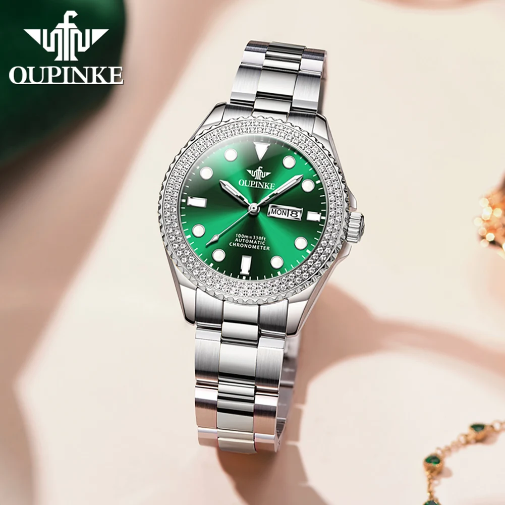 OUPINKE 3205 Womens Watch Original Luxury Mechanical Watch 50M Waterproof Dual Calendar Display Watches For Women Gifts Box