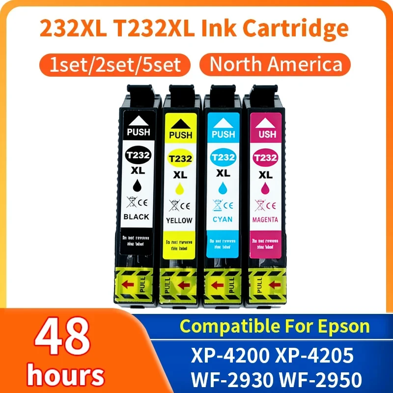1/2/5set 232XL 232 T232 XL T232XL Ink Cartridge Compatible For Epson Workforce XP-4200 XP-4205 WF-2930 WF-2950 Printer bk c y m