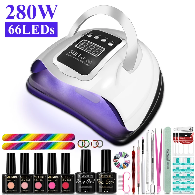 

Manicure Set For Color Semi Permanent Varnish Polish Set With LED UV Dryer Lamp and Base Coat Top Coat Nail Art Tool Kit