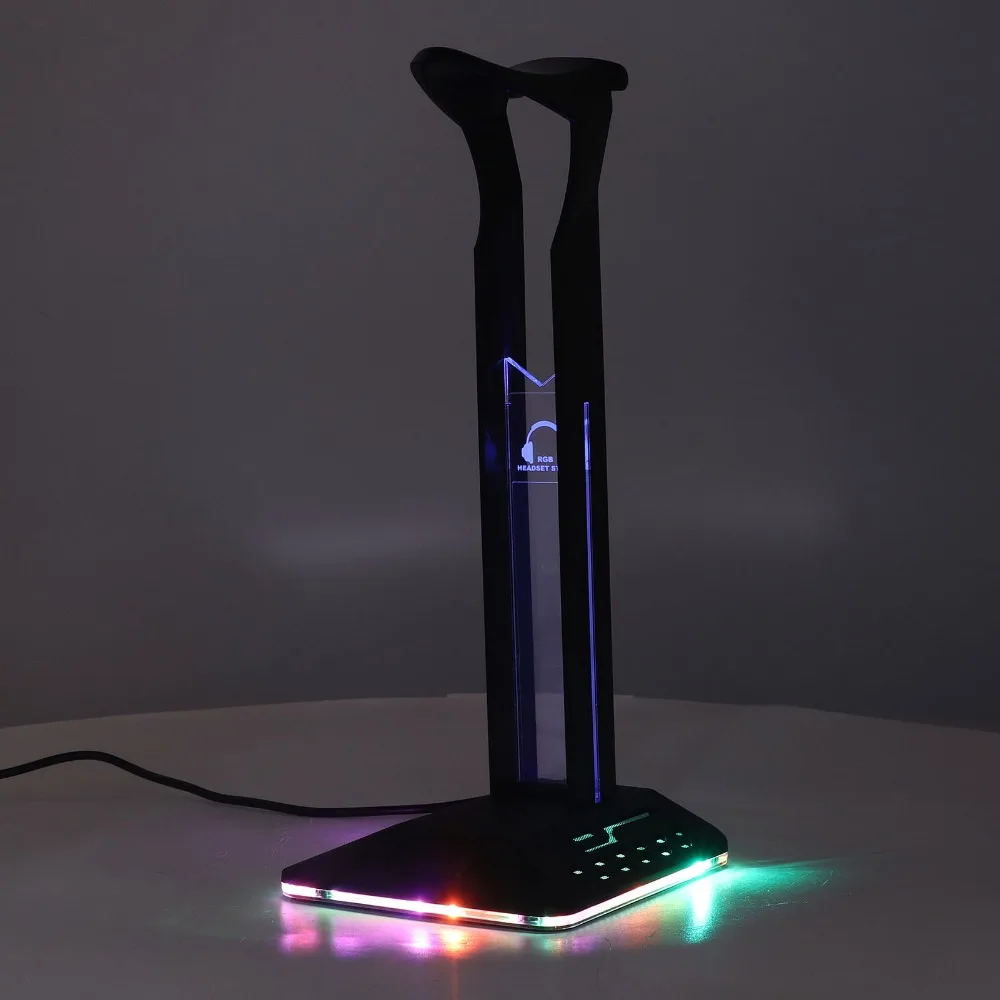 2 USB 2.0 Ports Universal Desktop RGB Headphone Stand Multi Light Mode Adjustable Gaming Headset Holder LED Headphone Holder