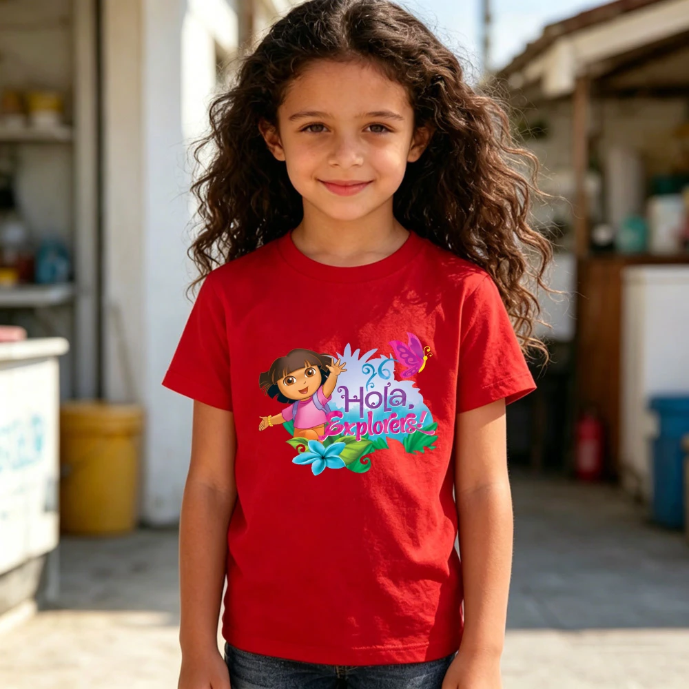 Hola Explorers Graphic T Shirt Kids Cotton Short Sleeve Dora Cartoon Greeting Meme Casual Daily Outfit Boys and Girls T-shirt
