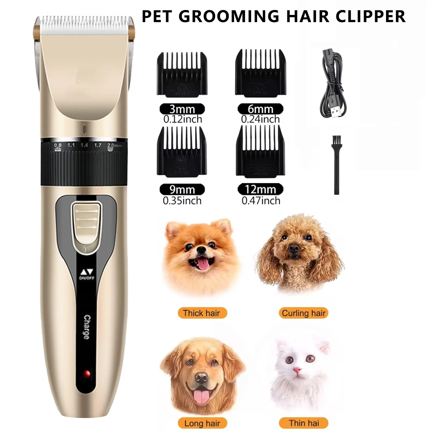 Pet Professional Hair Clipper Electrical Grooming Trimmer for Dogs Cats USB Rechargeable Shaver Low Decibel Dog Haircut Machine