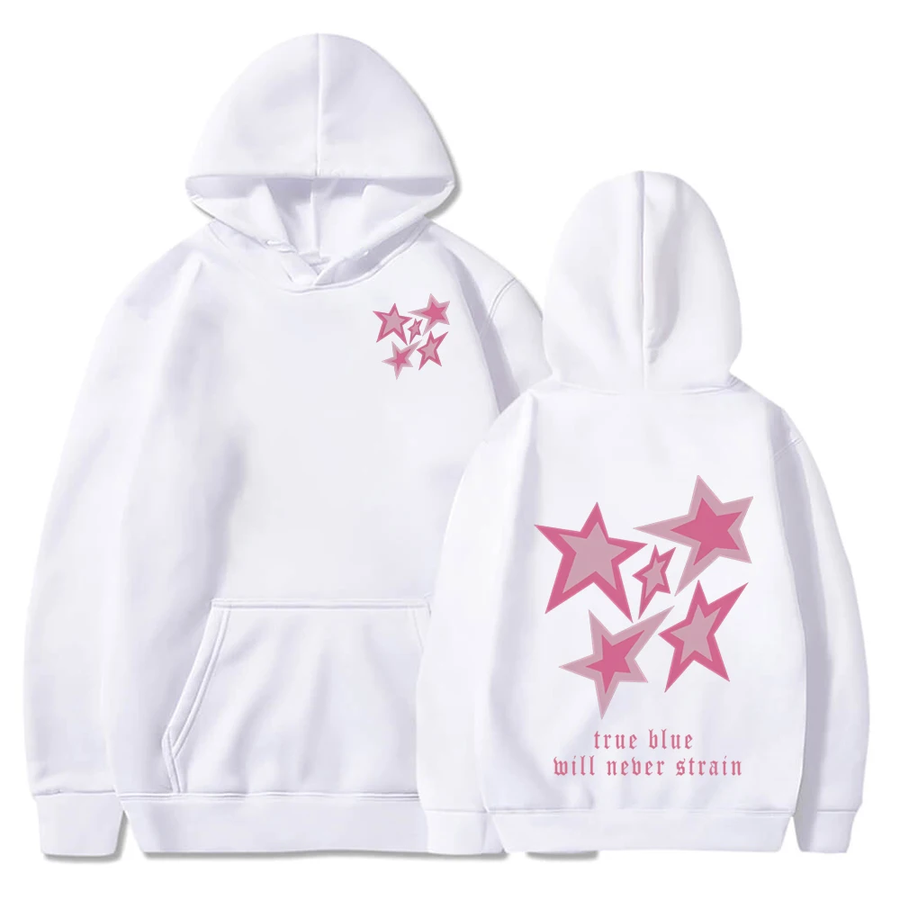 เสื้อฮู้ดดี้พิมพ์ลายดาวสีชมพูสำหรับผู้หญิง ฤดูใบไม้ร่วง-ฤดูหนาว 2025 เสื้อสเวตเชิ้ตแขนยาวแบบสวมหัว เสื้อฮู้ดลำลองสำหรับผู้หญิง