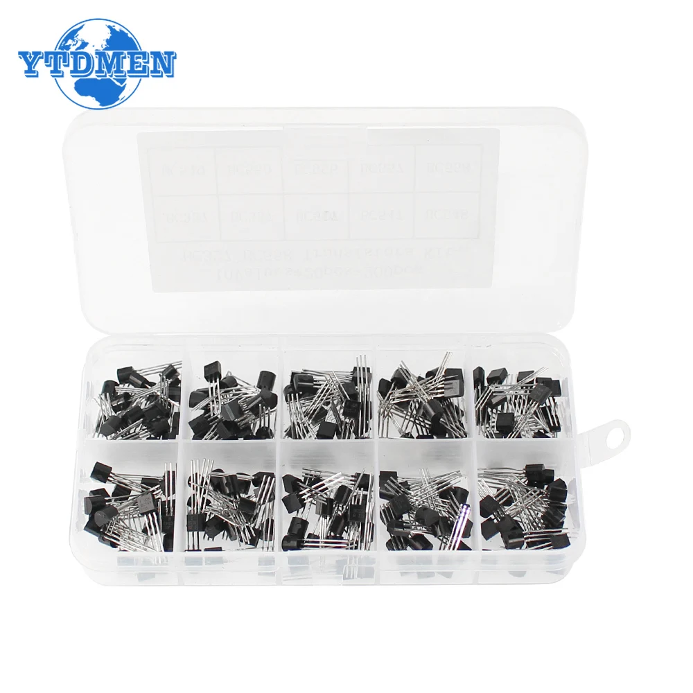 200PCS 10Value TO-92 Transistor Assorted Kit, PNP NPN Transistors BC327 BC337 BC517 BC547 BC548 BC549 BC550 BC556 BC557 BC558