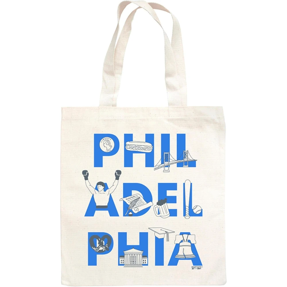 Philadelphia Landmark Canvas Tote Bag Rocky Bell Cheesesteak Print Reusable Grocery Bag Perfect For Philly Souvenir Gifting