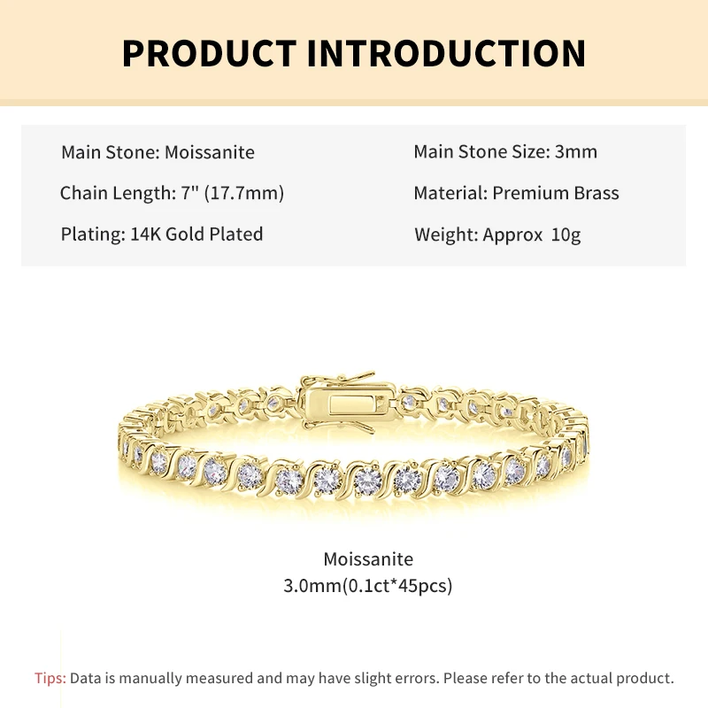 Rrjzz 3mm Voll-Moissanit Diamant Wellenmuster Armband D-Farbe Labor-Imitationsdiamant Damen Charm Tennis-Armband Schmuck Geschenke – Detail 1