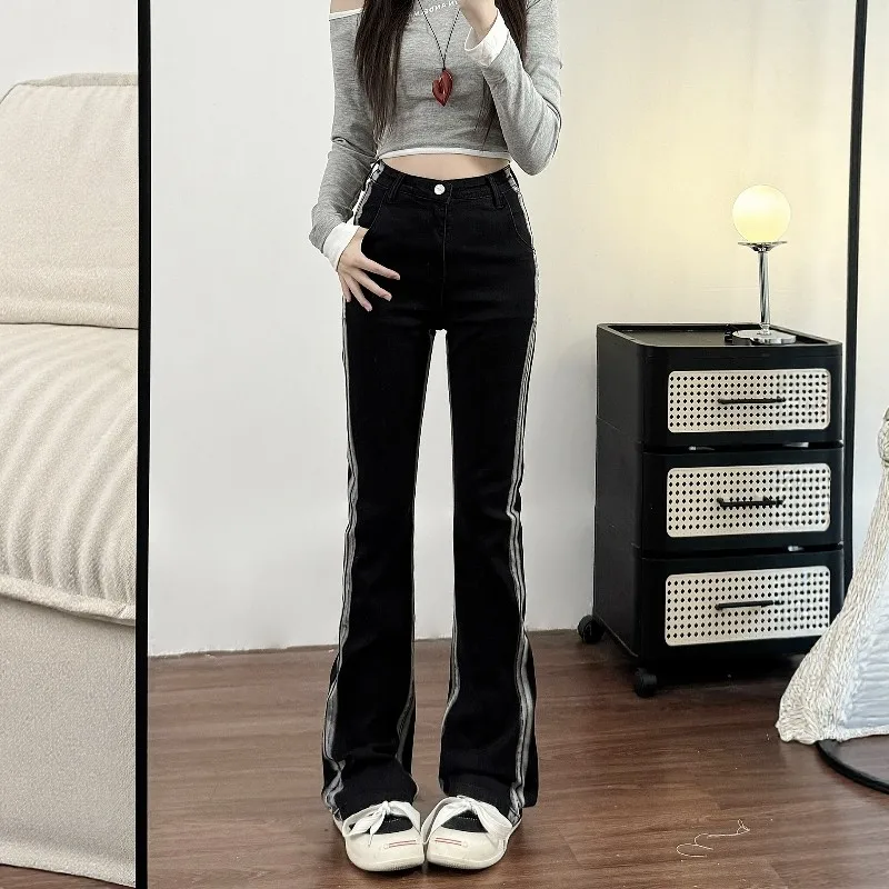 

Retro High Waist Bell Bottom Jeans Women's Slimming Denim Pants Spring Summer Elastic Pear Shaped Body Trendy Cotton Casual