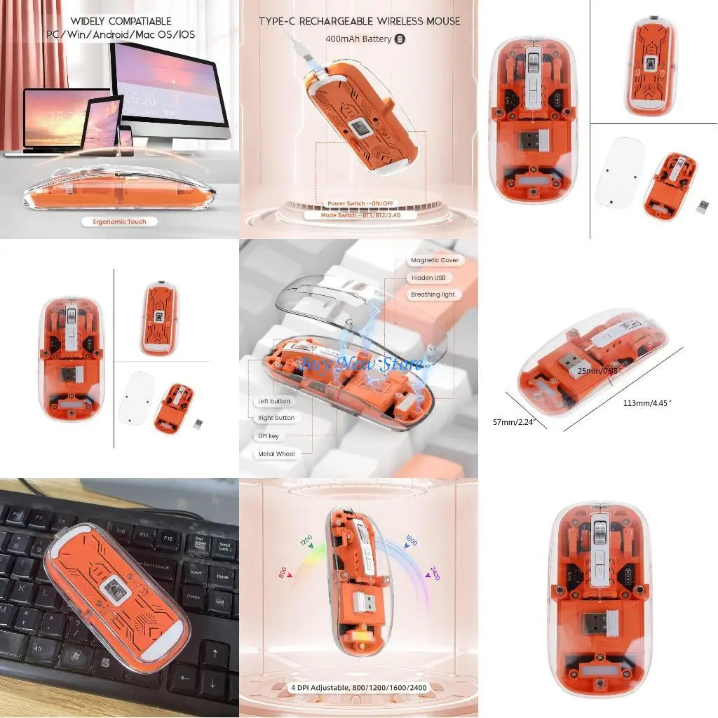 

20CE Wireless Mouse Cordless Game Mouse 3 Modes BT1+BT2+2.4Ghz Silent Rechargeable