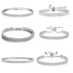 Sweet Shiny AAA White Zirconia Bracelet For Women Simple Fashion Micro-inlaid Thin Full Zircon Silver Color Jewelry Wedding