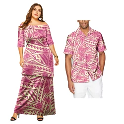 Couple Outfit Sets Ladies Evening Dresses Polynesian Pattern Design Classic Mens Hawaiian Shirts Match Women Plus Size