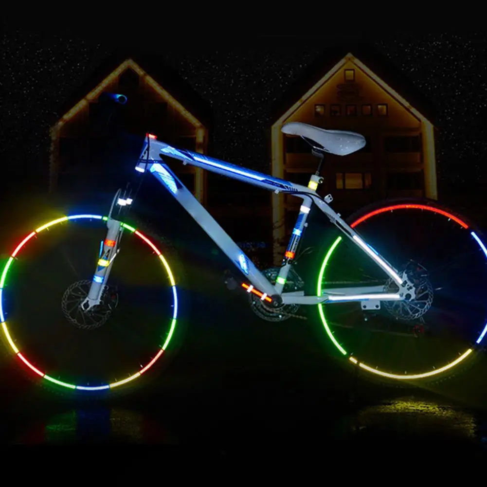 Motorcycle Wheels Reflective Stickers Night Cycling Fluorescent Reflect Strip Adhesive Tape For Mtb Bicycle Warning Safety Decor