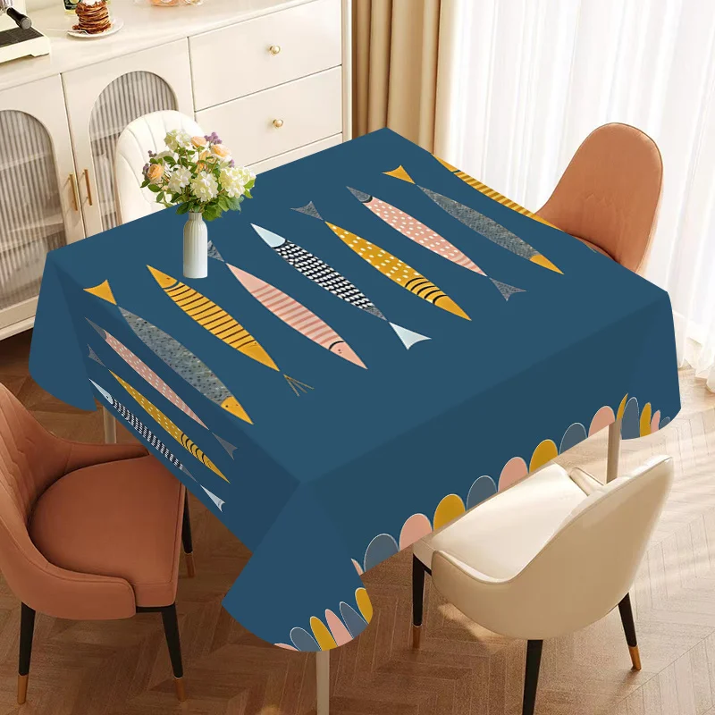 + 1pc Polyester tablecloth, fish-themed tablecloth, Year After Year Has Fish tablecloth, simple printed tableclothzyc