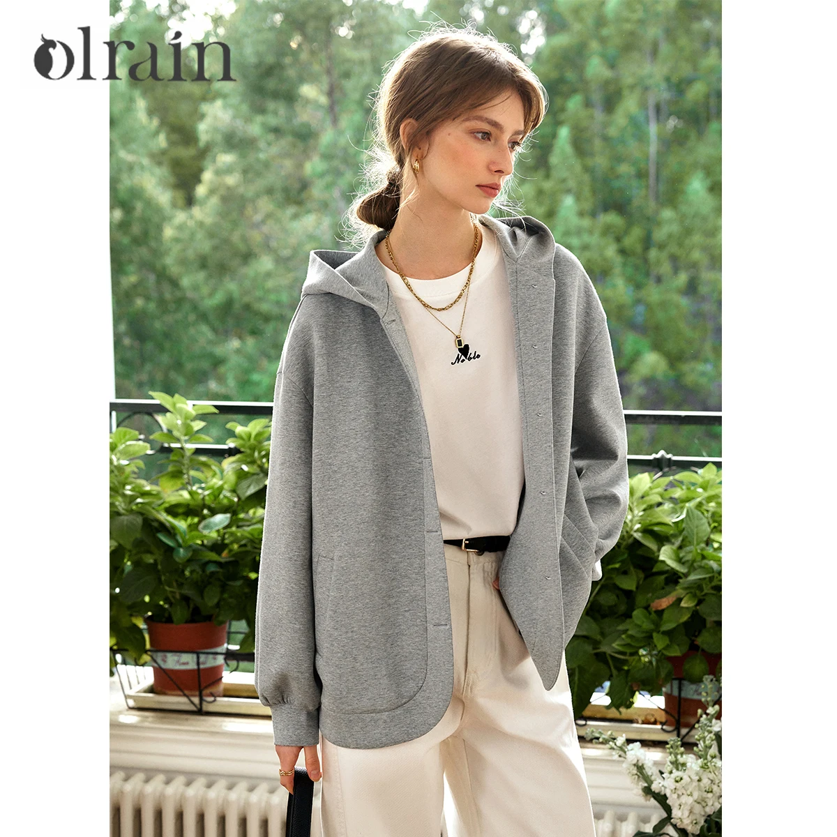 

OLrain Hooded Sweatshirt Jacket Women's Autumn 2025 New Commute Casual Hoodie Knitted Single Breasted Loose Coat GO57QW96002
