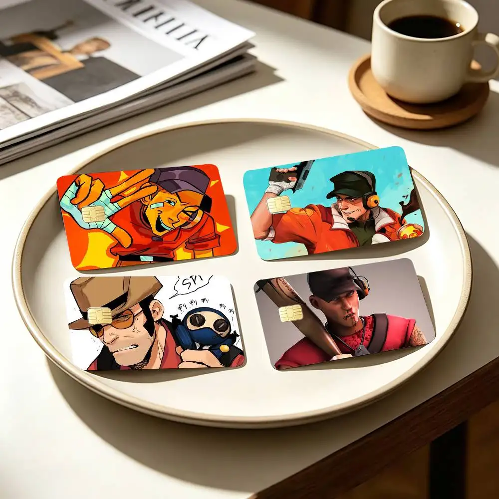 Scout Medic Team F-Fortress TF2 4pcs 1Set Card Stickers Small Waterproof Chip 4PCS Card Sticker Anti-Scratch