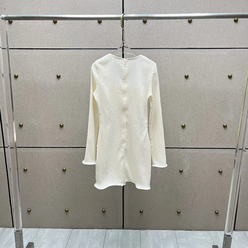 فستان نسائي زهري مطوي، تنورة قصيرة بأكمام طويلة ورقبة على شكل حرف U، فستان سهرة عصري ومثير شبه شفاف، خريف، جديد