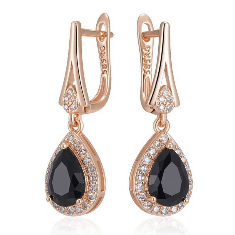 Kinel Hot Sparkling Black Natural Zircon Long Drop Earrings Women 585 Rose Gold Color Vintage Wedding Party Fine Daily Jewelry