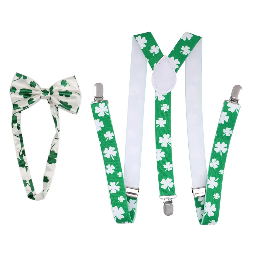 

2 Pcs Four-leaf Clover Straps and Bow Tie Set Party Suspender Cartoon Accessories Shamrock Suspenders Personalized Decoration