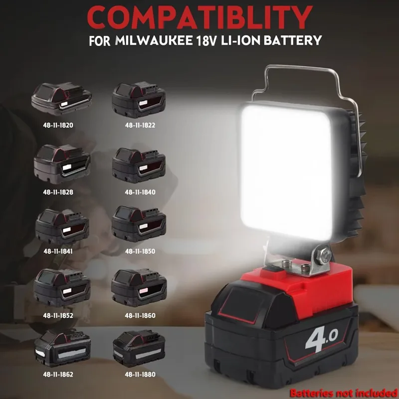 LED Work Light With Hook USB Type-C Port for Milwaukee 18V  Battery Flood Lights Flashlight Emergency Lighting