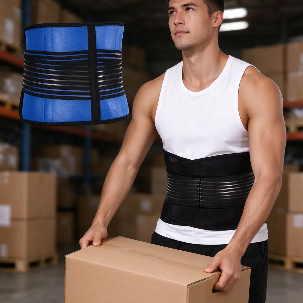 New Neoprene Double Pull Lumbar Support Belt, Adjustable Lower Back Brace with Flexible Support Strips, Skin-Friendly Waist Band