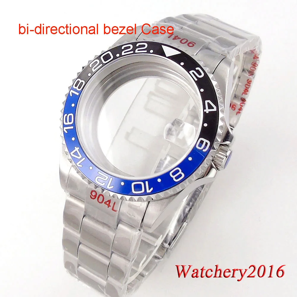 

40MM bidirectionally rotate bezel Accessories Parts Sapphire Glass Black Ceramic Bezel Strap Watch Case Fit NH35 NH36 Movement