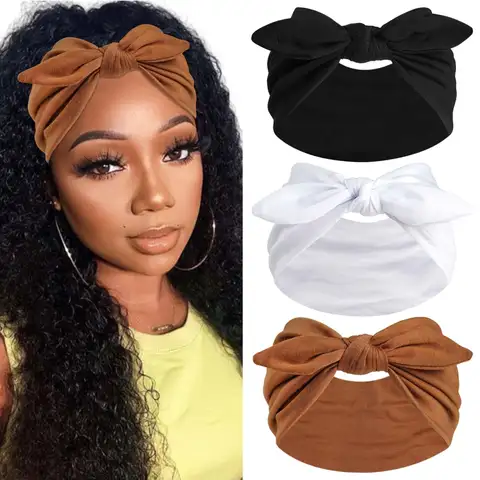 1/3pcs Women Bow Headband Bohemian Style Non-Slip Fitness Yoga Headscarf Outdoor Travel Hiking Elastic Hair Wrapped Headband