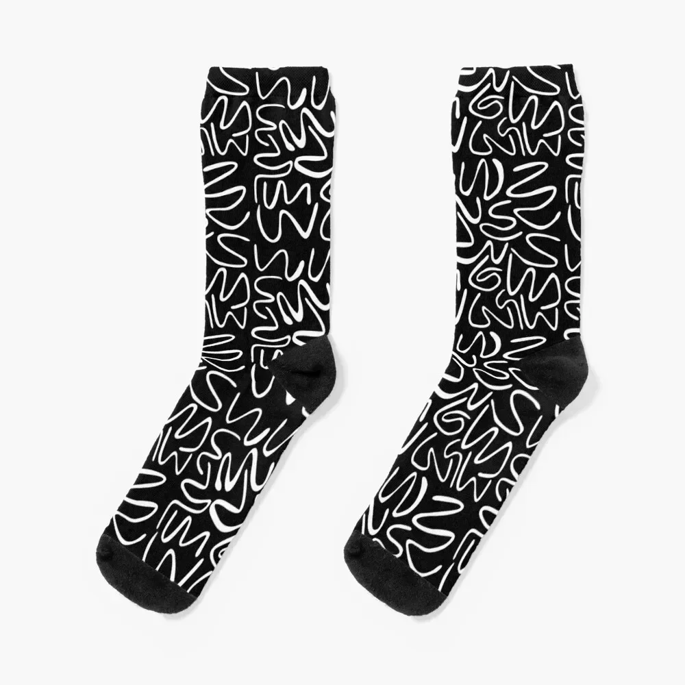 

White Squiggles on Black Socks sheer designer brand Children's Novelties Socks Women Men's