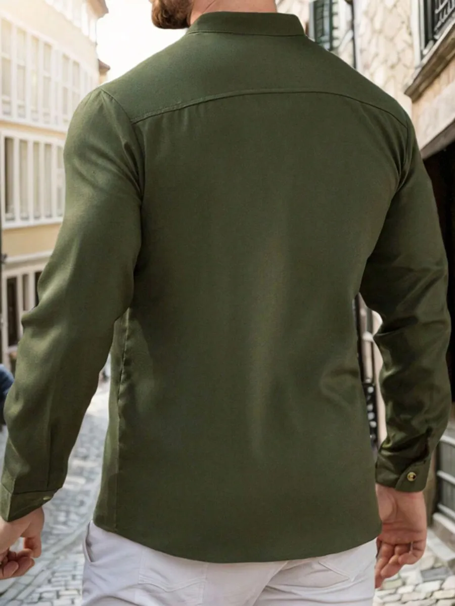 

Mens Solid Color Smooth Fabric Button Long Sleeve Casual Shirt Breathable Wicking