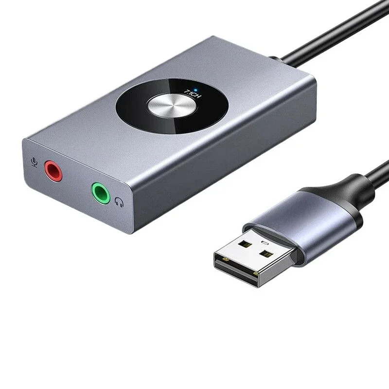 

External usb sound card connected to desktop laptop game speaker headset microphone