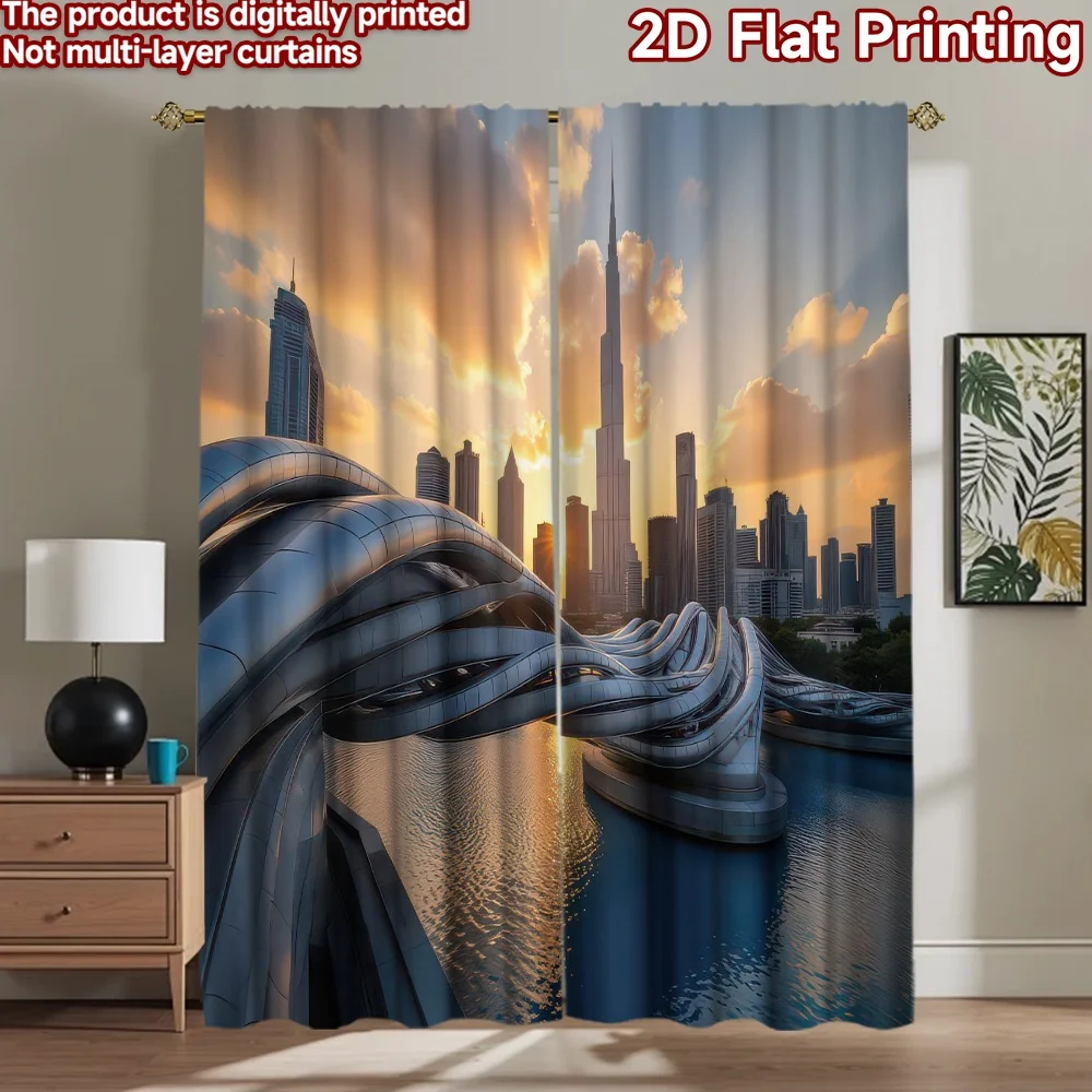 

1pc 2D flat Photography Backdrop Background Banner Futuristic Cityscape at Sunset 100% Polyester Festive Holiday for Home