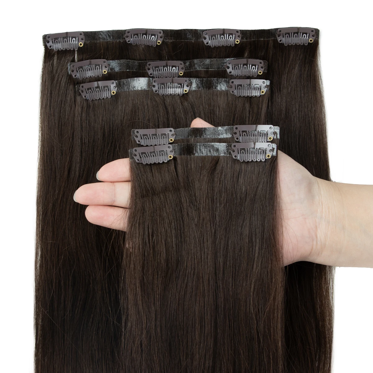 Onzichtbare dikke PU clip-in human hair extensions naadloze PU inslag tape clip op haar voor dik ruw haar 7PCS 12-24inch 100G-120G