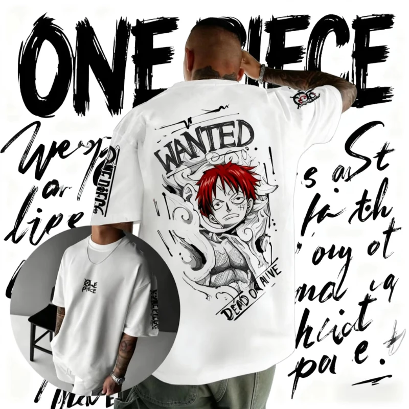 

2026 Summer One Piece Animation Brand 100%Cotton Monkey D. Luffy Printed T-shirt for Unisex Short Sleeve Loose Casual Comfort