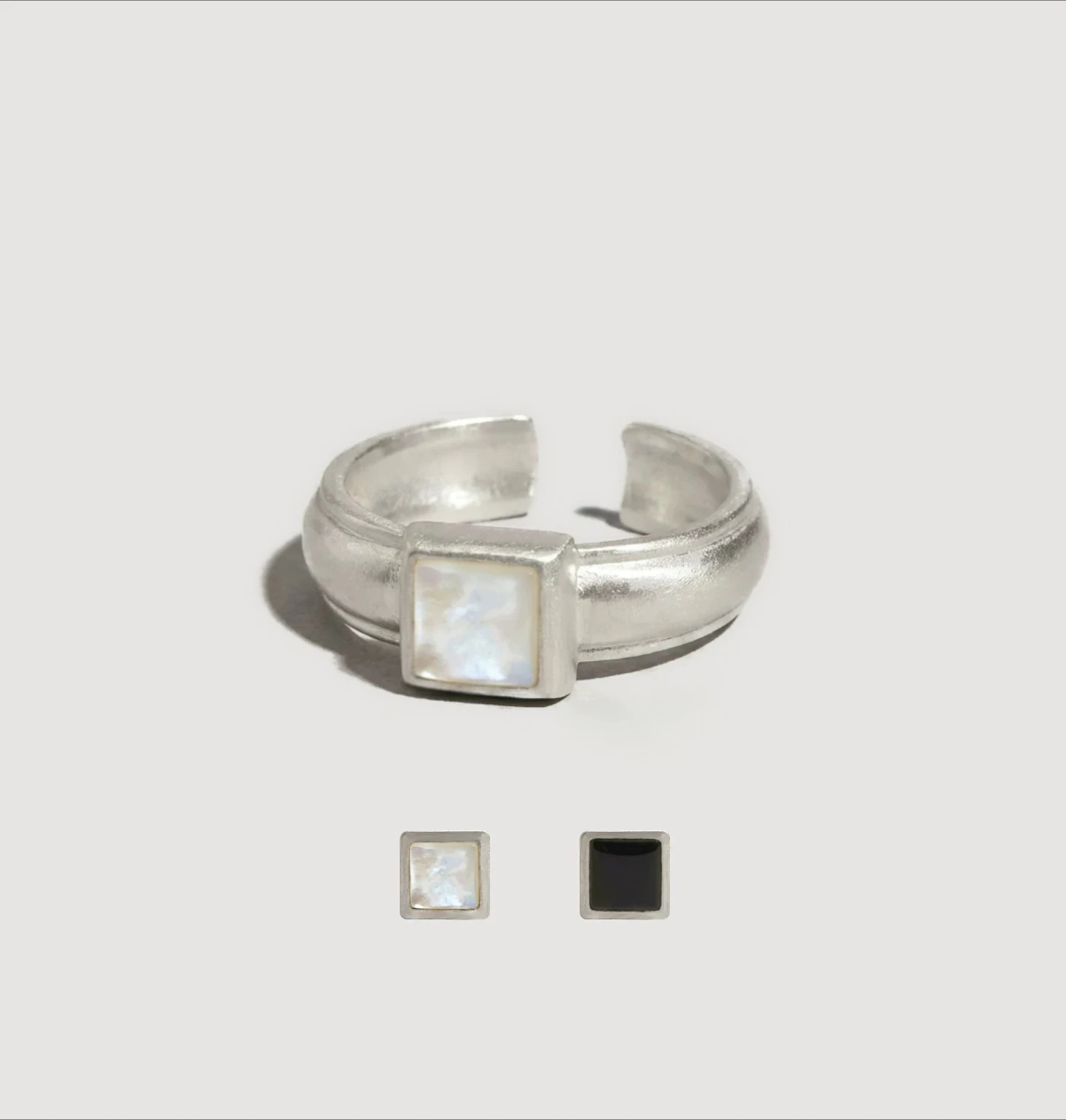 Natural Square Cut Mother Of Pearl Black Agate 925 Sterling Silver Handcrafted Ring Retro Artistic Jewelry For Men And Women