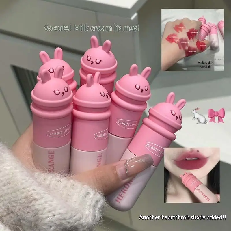 HERORANGE Waterproof Long Lasting Lipstick Cute Rabbit Matte Velvet Lip Gloss Easy To Color Lip Mud Liquid Lipstick